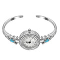 Quartz Movement Blue Topaz and Simulated Diamond 1.45 ctw Infinity Knot Cuff Bracelet Watch (6.00-7.00 In) in Silvertone - Sticky add to cart bar
