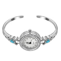 Quartz Movement Blue Topaz and Simulated Diamond 1.45 ctw Infinity Knot Cuff Bracelet Watch (6.00-7.00 In) in Silvertone