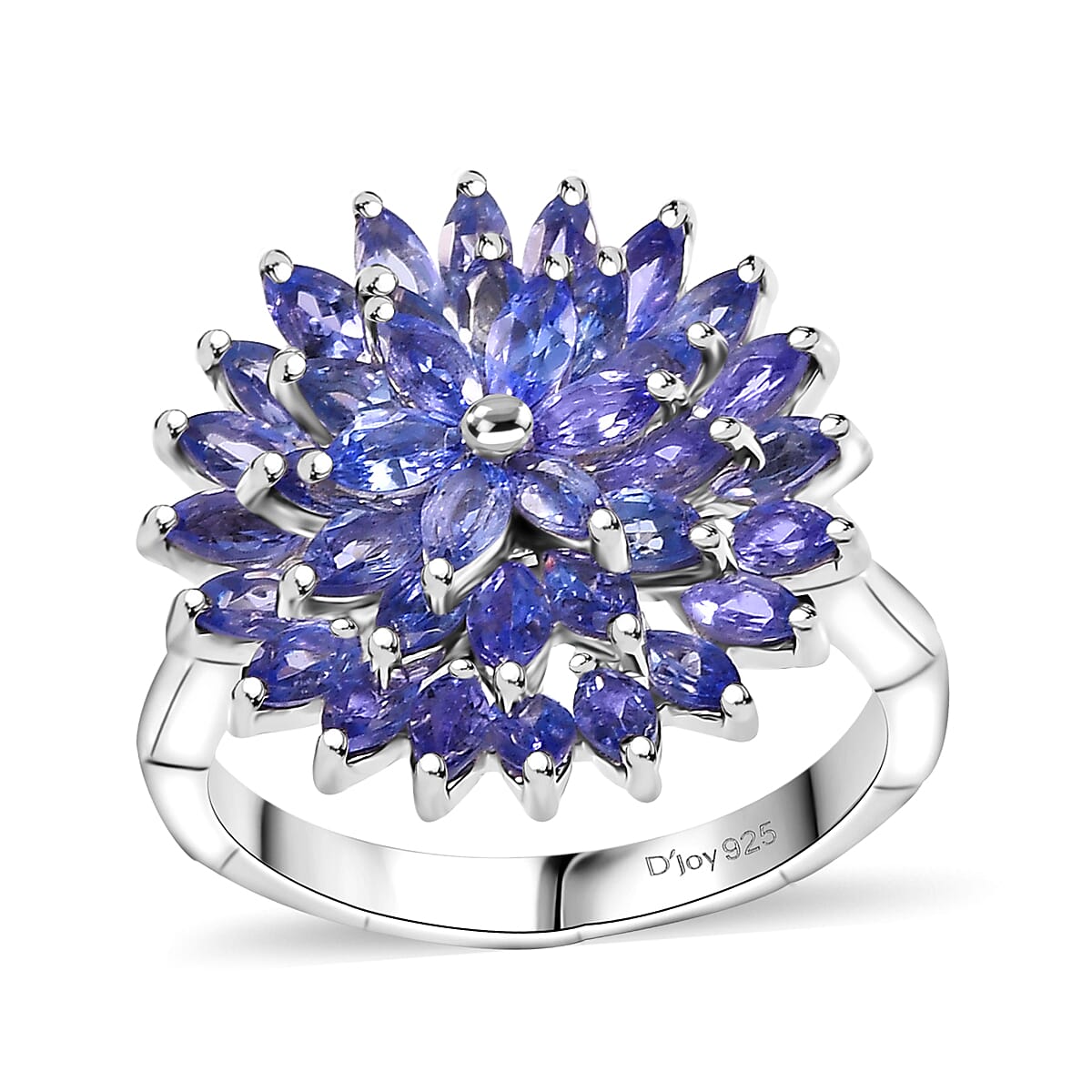 Tanzanite Ring in Rhodium Over Sterling Silver (Size 8.0) 3.35 ctw