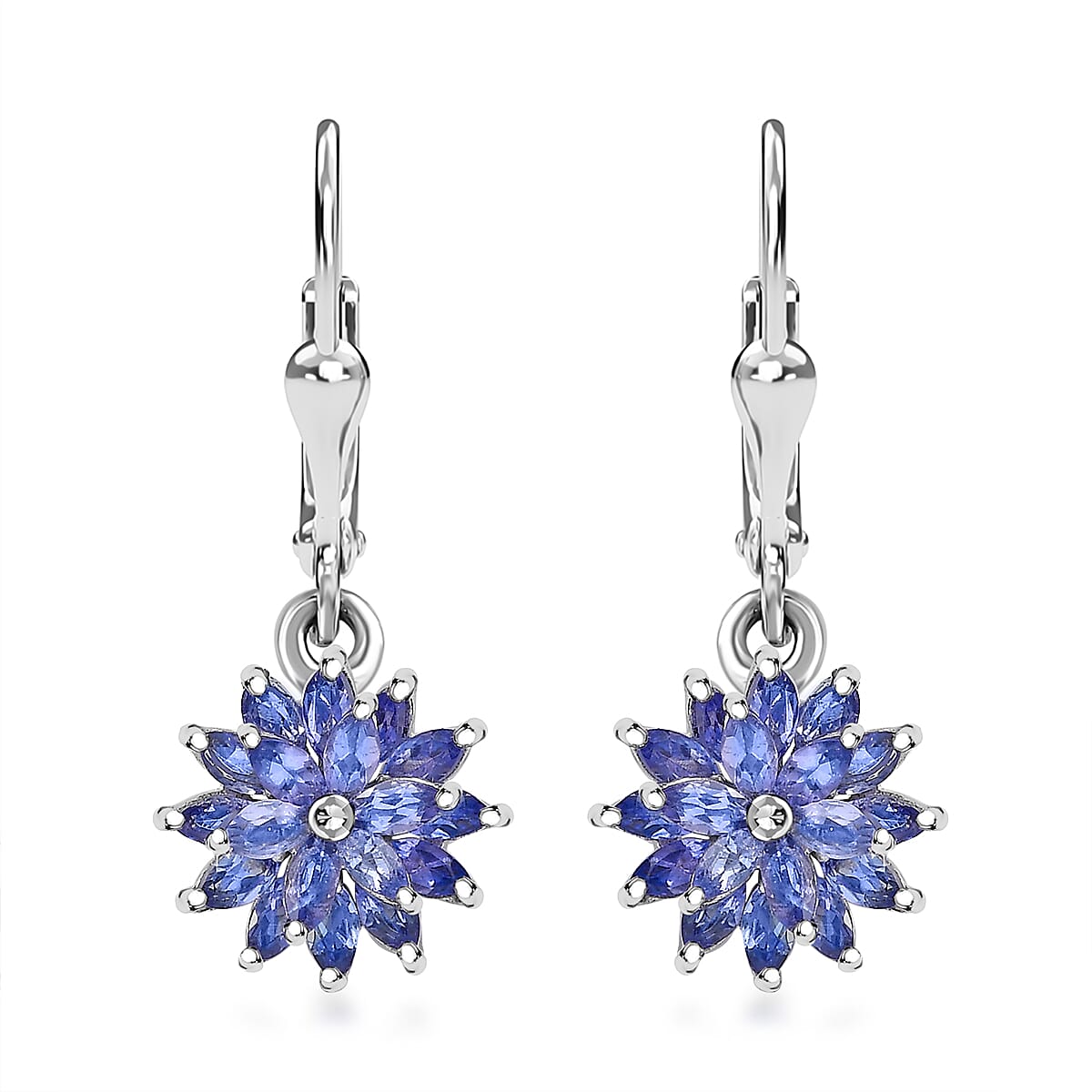 Tanzanite 3.20 ctw Pagoda Bloom Earrings in Rhodium Over Sterling Silver