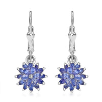 Tanzanite 3.20 ctw Pagoda Bloom Earrings in Rhodium Over Sterling Silver