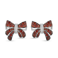 Karis Mozambique Garnet and White Zircon 2.30 ctw Bow Knot Earrings in Platinum Bond