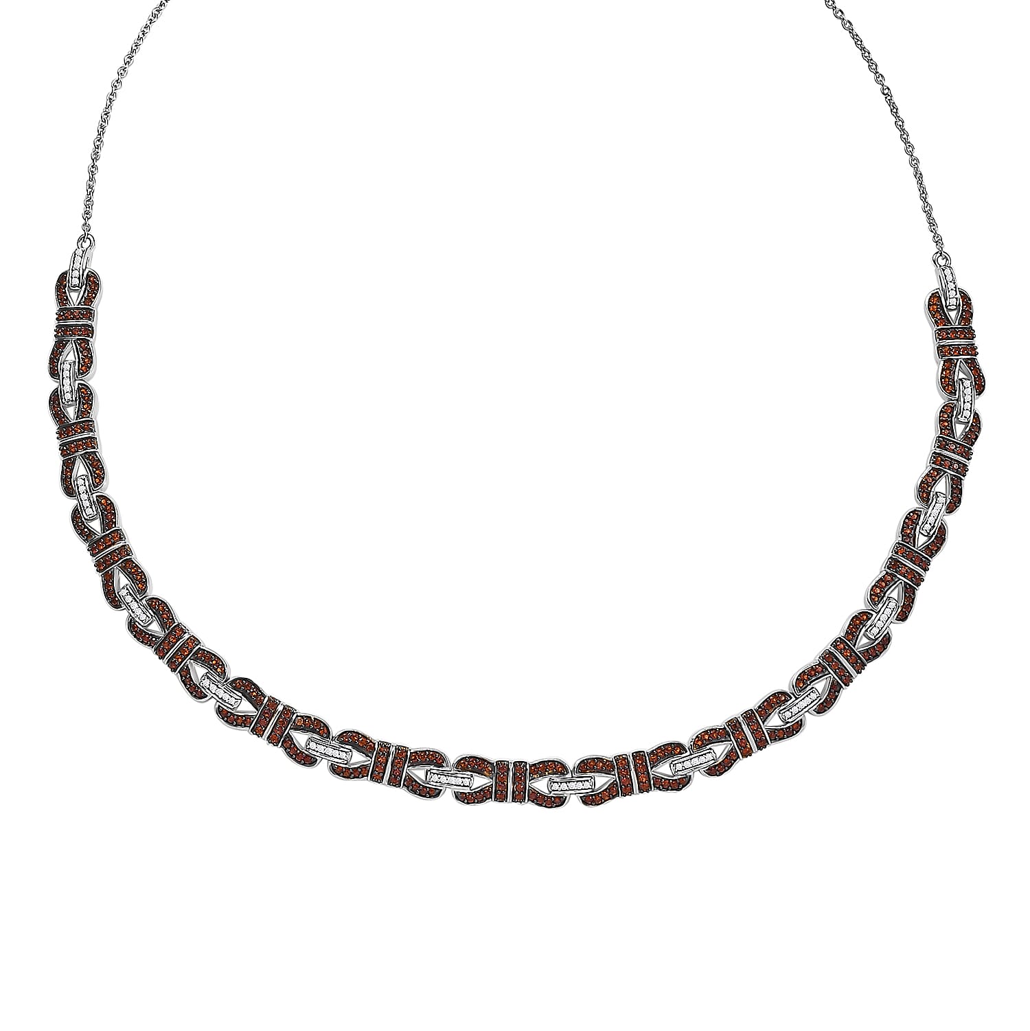 Epic Deal Karis Mozambique Garnet, White Zircon Bow Knot Necklace (18 Inches) in Platinum Bond 3.80 ctw