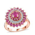 Premium Mozambique Pink Sapphire, Moissanite Floral Ring in 18K Vermeil RG Over Sterling Silver (Size 10.0) 2.20 ctw - Sticky add to cart bar