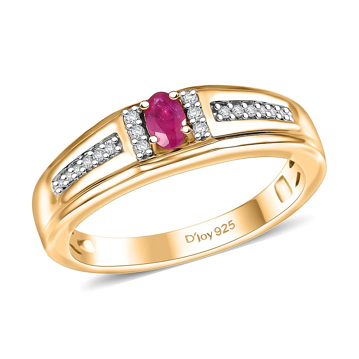 Premium Mozambique Pink Sapphire, Moissanite Men's Ring in 18K Vermeil YG Over Sterling Silver (Size 10.0) 0.40 ctw