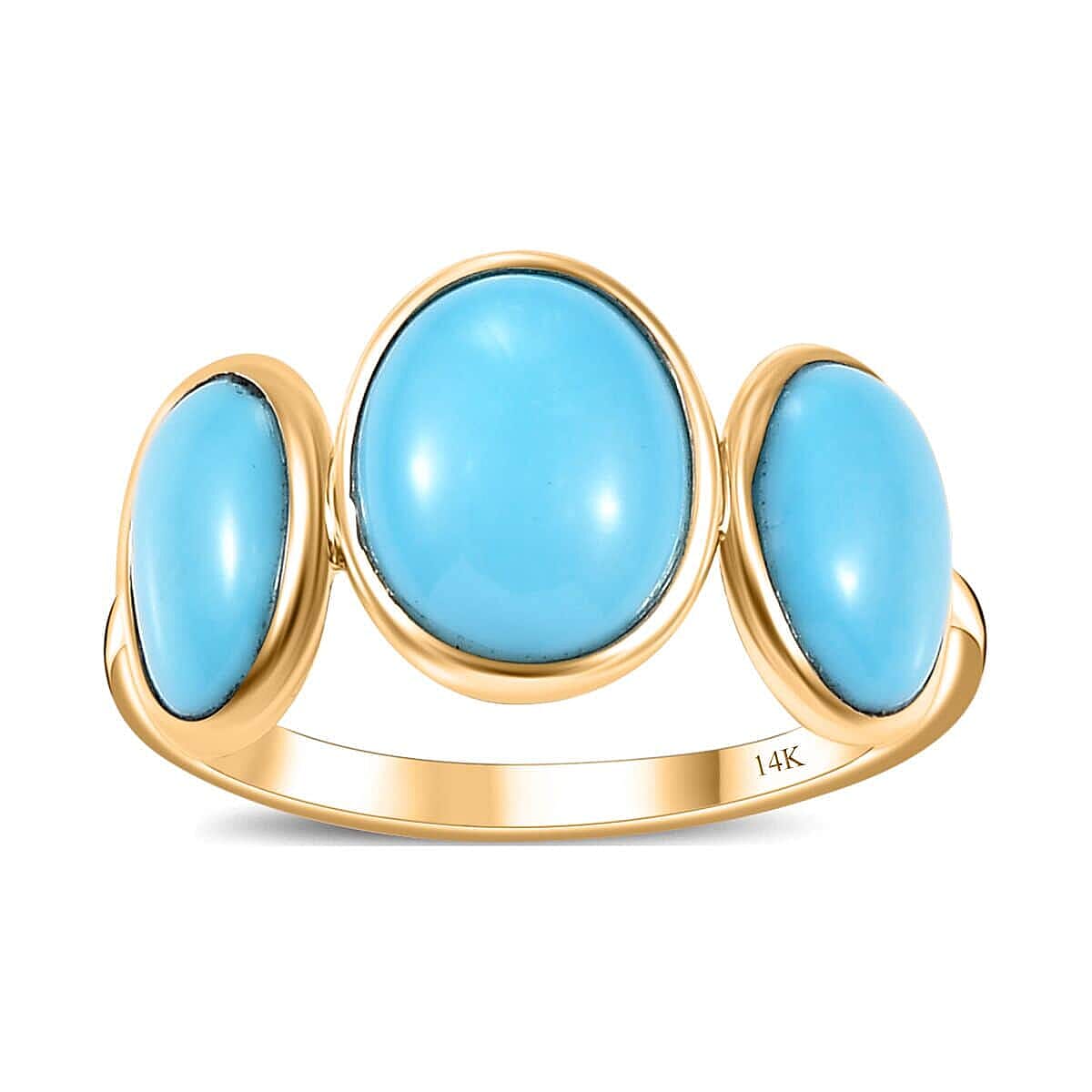 14K Yellow Gold Premium Sleeping Beauty Turquoise 4.00 ctw 3 Stone Ring