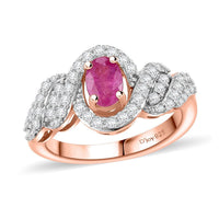 Premium Mozambique Pink Sapphire, Moissanite Ring in 18K Vermeil RG Over Sterling Silver (Size 5.0) 1.15 ctw