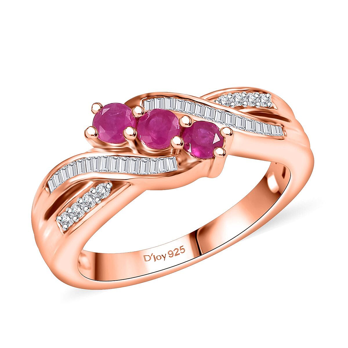 Premium Mozambique Pink Sapphire, Diamond (0.20 cts) Ring in 18K Vermeil RG Over Sterling Silver (Size 10.0) 0.65 ctw