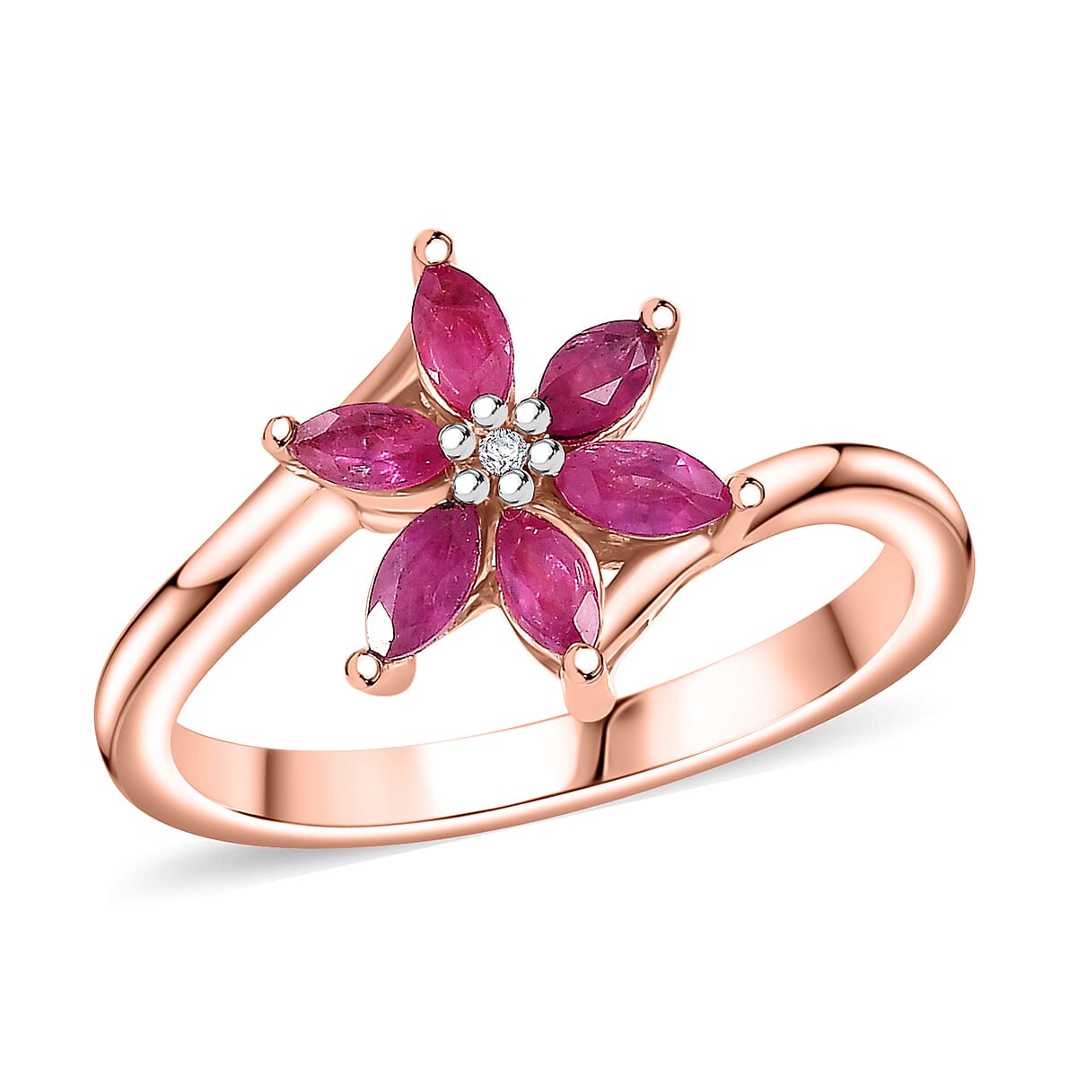 Premium Mozambique Pink Sapphire, Diamond Floral Ring in 18K Vermeil RG OverSterling Silver (Size 10.0) 0.60 ctw