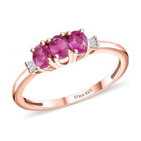 Premium Mozambique Pink Sapphire, Diamond Ring in 18K Vermeil RG Over Sterling Silver (Size 10.0) 0.65 ctw