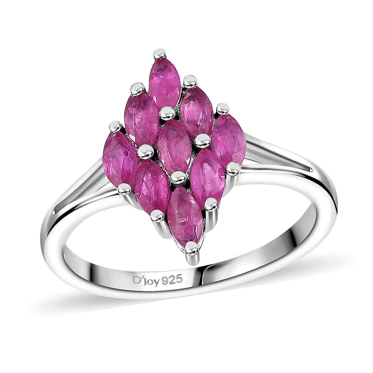 Premium Mozambique Pink Sapphire Cluster Ring in Rhodium Over Sterling Silver (Size 10.0) 1.00 ctw