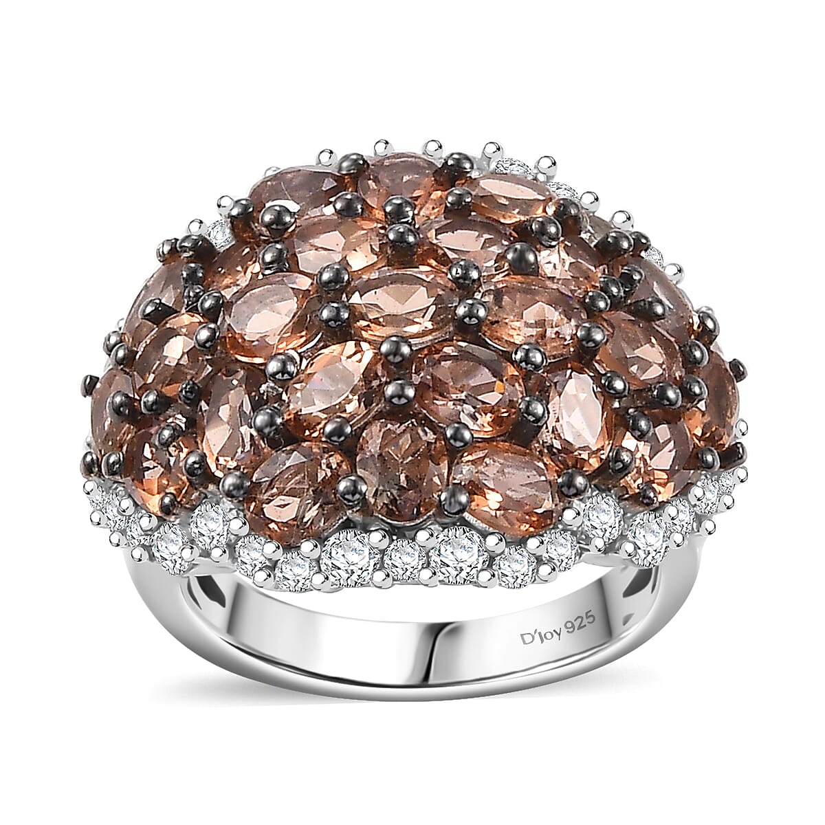 Jenipapo Andalusite, White Zircon Radiance Ring in Rhodium Over Sterling Silver (Size 10.0) 6.15 ctw