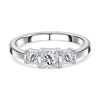 Swarovski Zirconia 1.23 ctw 3 Stone Ring in Rhodium Over Sterling Silver (Size 11.5)