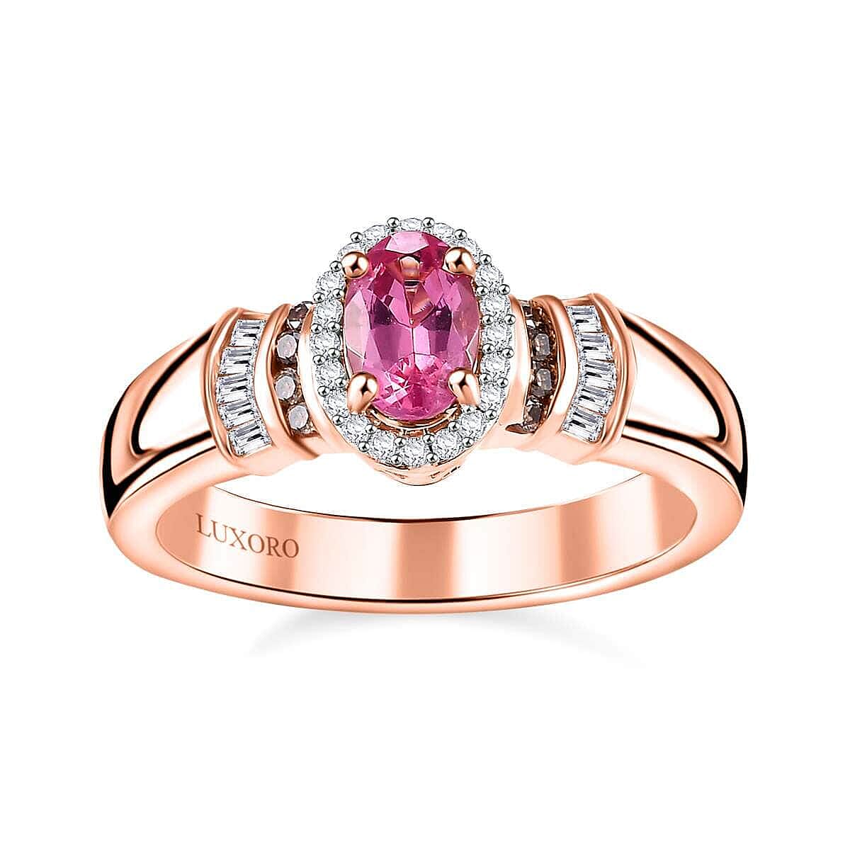 Luxoro AAA Mahenge Spinel, I2 Natural Champagne and White Diamond 0.70 ctw Ballerina Ring in 10K Rose Gold (Size 6.0)
