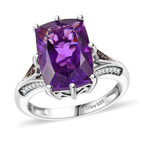 African Amethyst, Brown and White Zircon Ring in Rhodium Over Sterling Silver (Size 8.0) 7.00 ctw