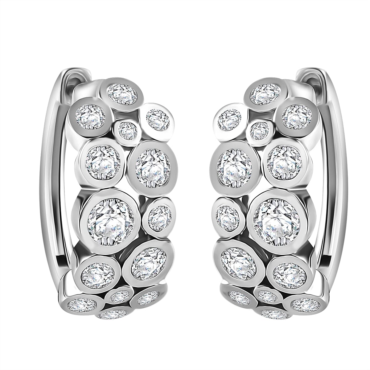 Moissanite 2.00 ctw Hoop Earrings in Rhodium Over Sterling Silver