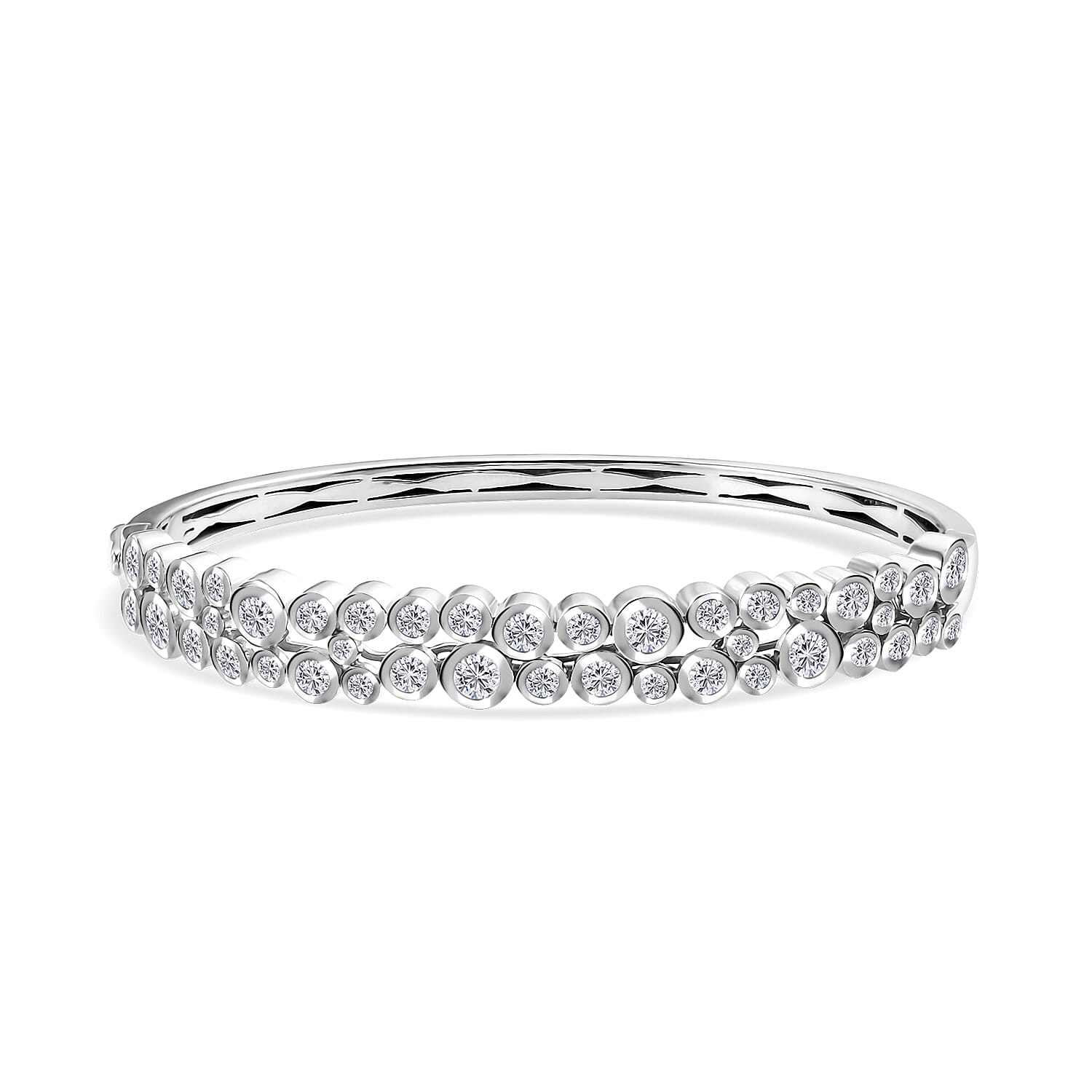 TLV Moissanite Bangle Bracelet in Rhodium Over Sterling Silver (7.25 In) 4.00 ctw