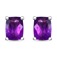 Premium Mashamba Amethyst 2.85 ctw Solitaire Stud Earrings in Rhodium Over Sterling Silver