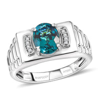 Rhapsody AAAA Pirineu Lagoon Tourmaline and E-F VS2 Diamond 2.10 ctw Men's Ring in 950 Platinum (Size 9.0) 10.50 Grams