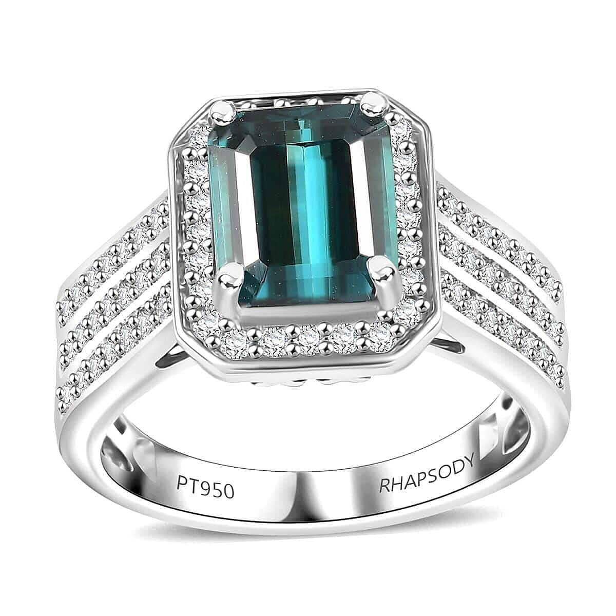 Certified & Appraised Rhapsody 950 Platinum AAAA Pirineu Lagoon Tourmaline, Diamond (E-F, VS2) (0.63 cts) Ring (Size 10.0) (10 g) 3.86 ctw