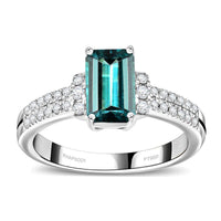 Certified & Appraised Rhapsody 950 Platinum AAAA Pirineu Lagoon Tourmaline, Diamond (E-F, VS2) (0.40 cts) Ring (Size 10.0) (6.60 g) 2.00 ctw