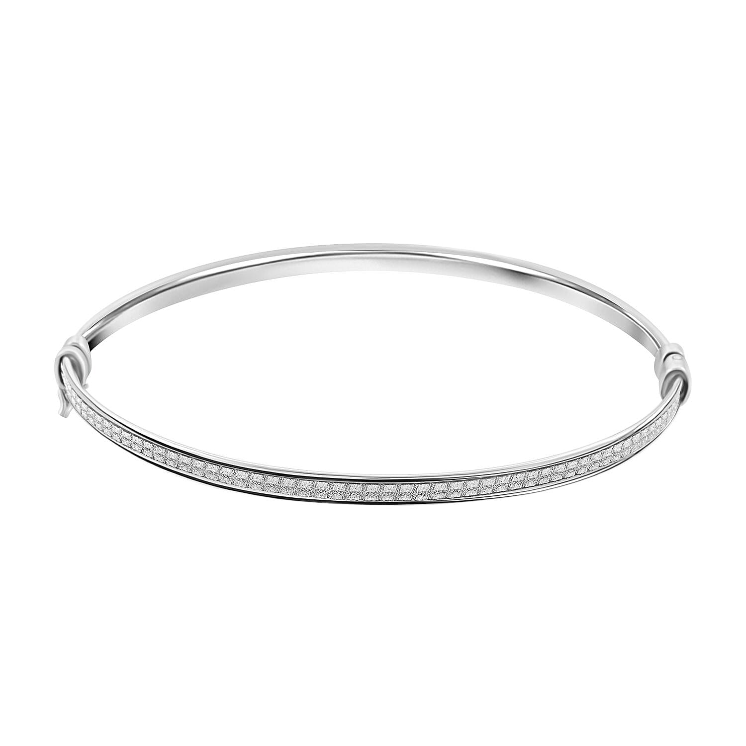 Rhodium Over Sterling Silver Bangle Bracelet (7.00 In) 4.75 Grams