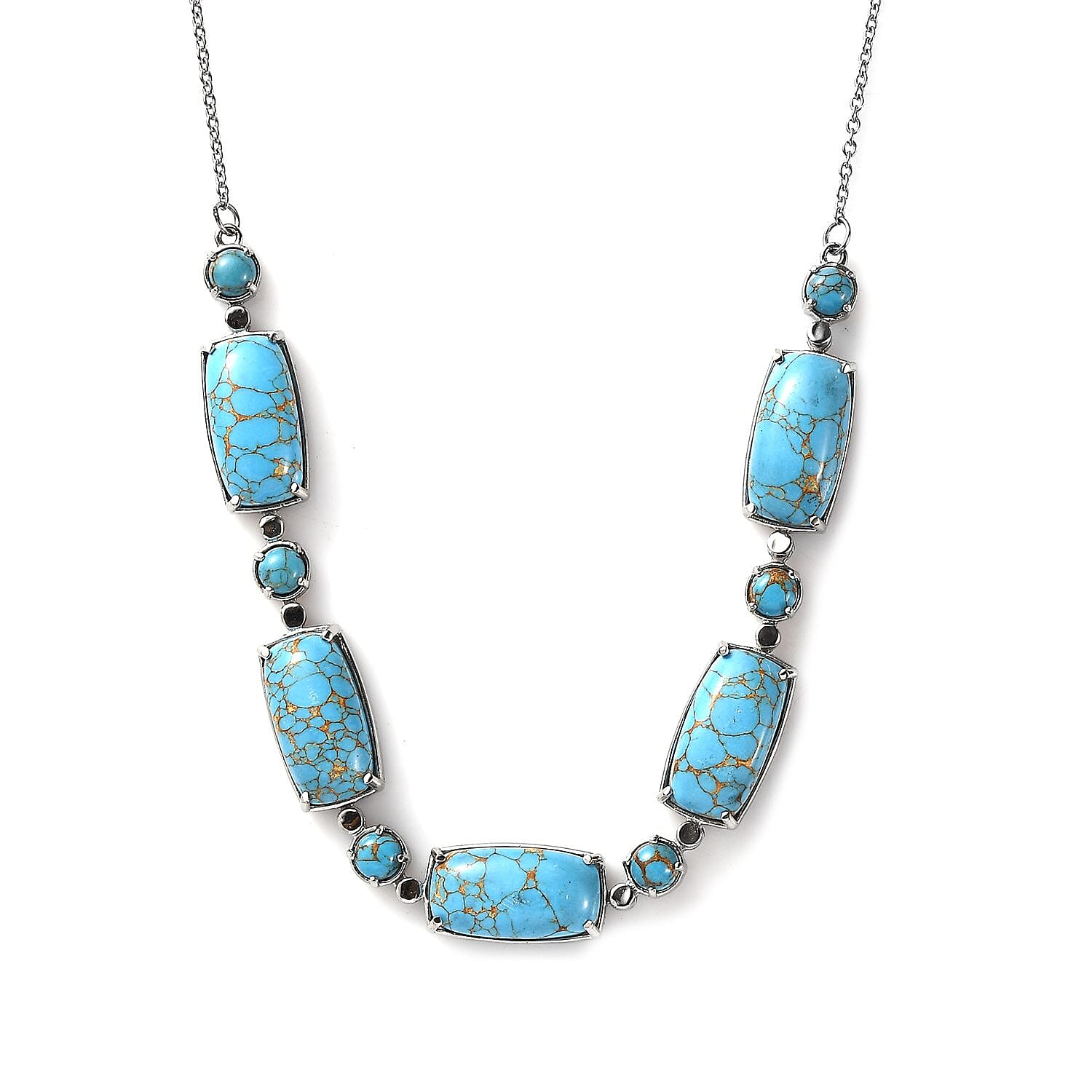Mojave Blue Turquoise 42.70 ctw Fancy Necklace in Stainless Steel 18 Inches