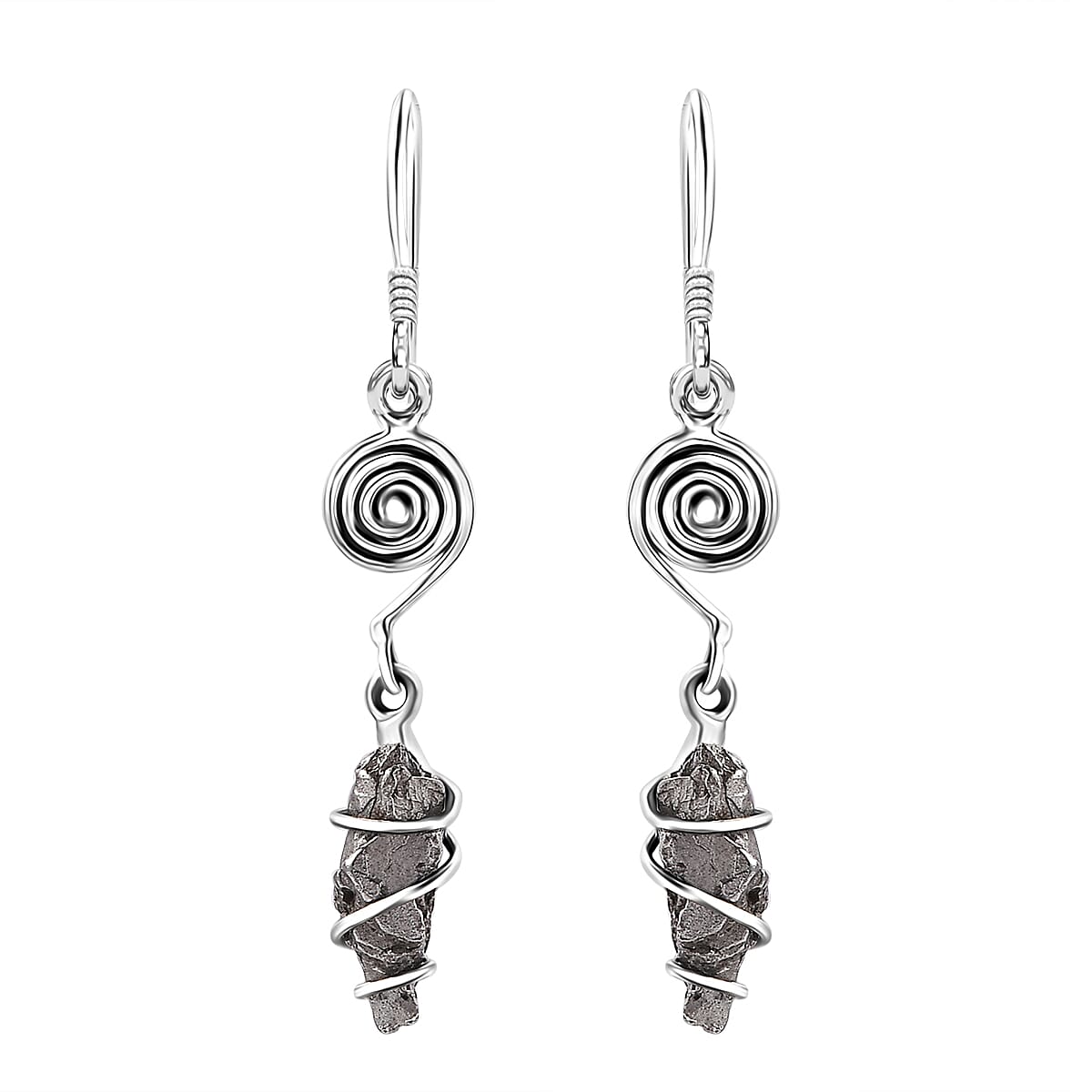 D'Joy Artisan Crafted Marvelous Meteorite Dangle Earrings in Sterling Silver