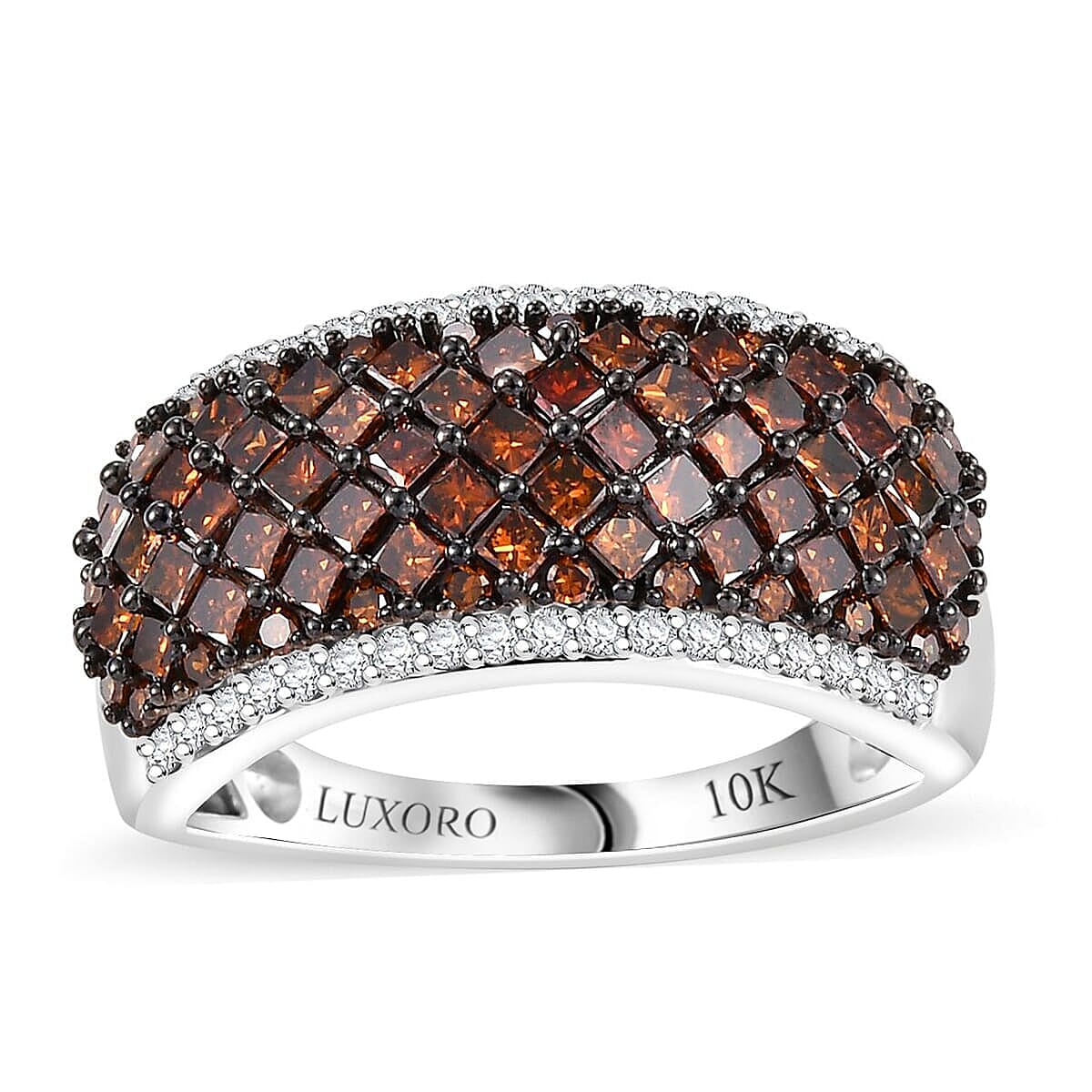 Doorbuster Luxoro 10K White Gold Red Diamond (IR), Diamond (I2) Ring (Size 10.0) 1.50 ctw