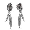 D'Joy Artisan Crafted Rough Cut Marvelous Meteorite Feather Earrings in Black Oxidized Sterling Silver - Sticky add to cart bar