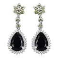 D'Joy California Black Jade and Multi Gemstone 7.70 ctw Flower Drop Earrings in Rhodium Over Sterling Silver - Sticky add to cart bar