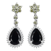 D'Joy California Black Jade and Multi Gemstone 7.70 ctw Flower Drop Earrings in Rhodium Over Sterling Silver