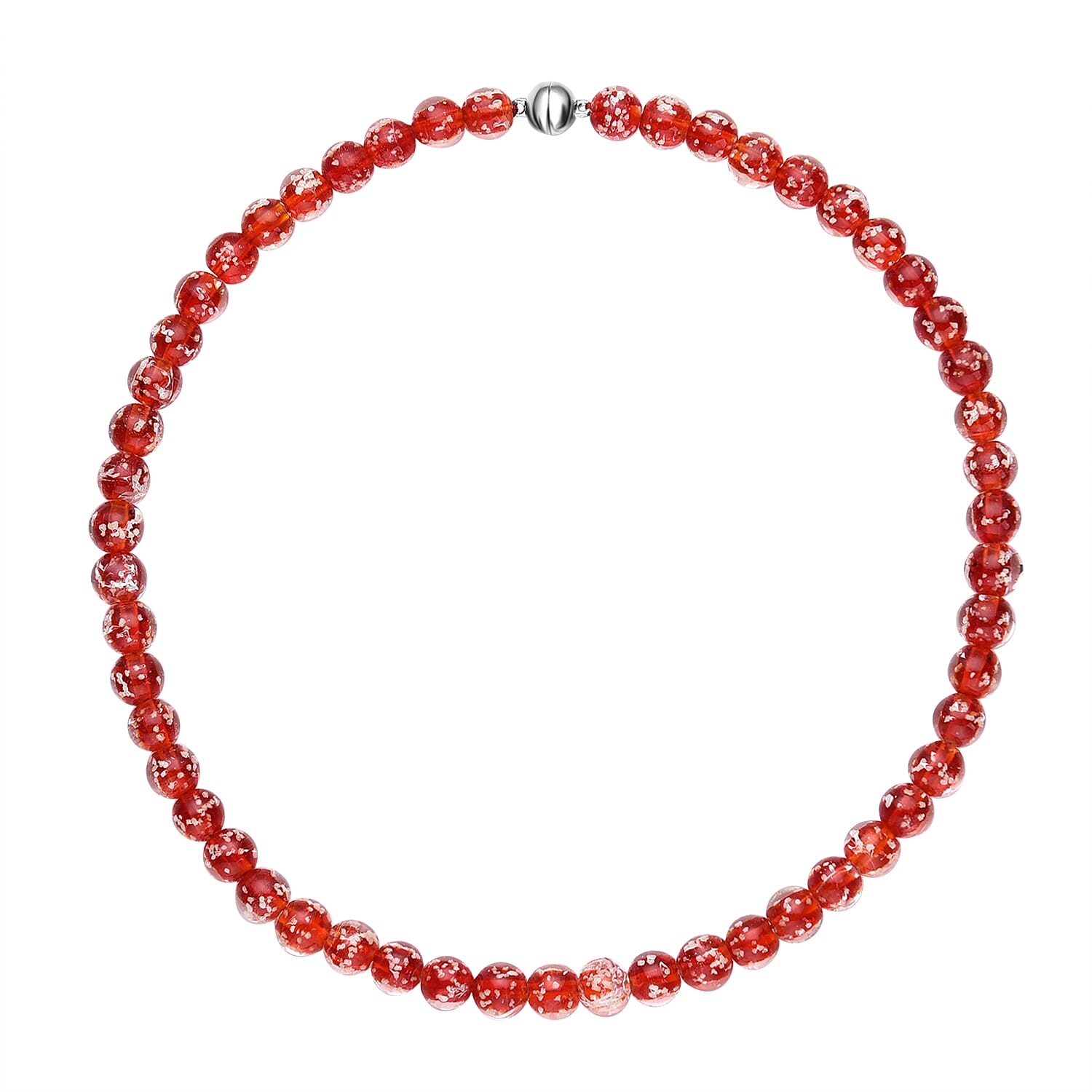 Red Color Murano Style Beaded Necklace (20 Inches) in Stainless Steel