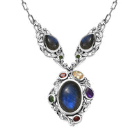 Karis Malagasy Labradorite and Multi Gemstone 19.60 ctw Celestial Garden Necklace in Platinum Bond 18 Inches