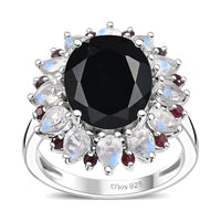 California Black Jade, Multi Gemstone Ring in Rhodium Over Sterling Silver (Size 10.0) 7.25 ctw
