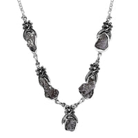 D'Joy Artisan Crafted Rough Cut Marvelous Meteorite Floral Necklace in Black Oxidized Sterling Silver 18-20 Inches