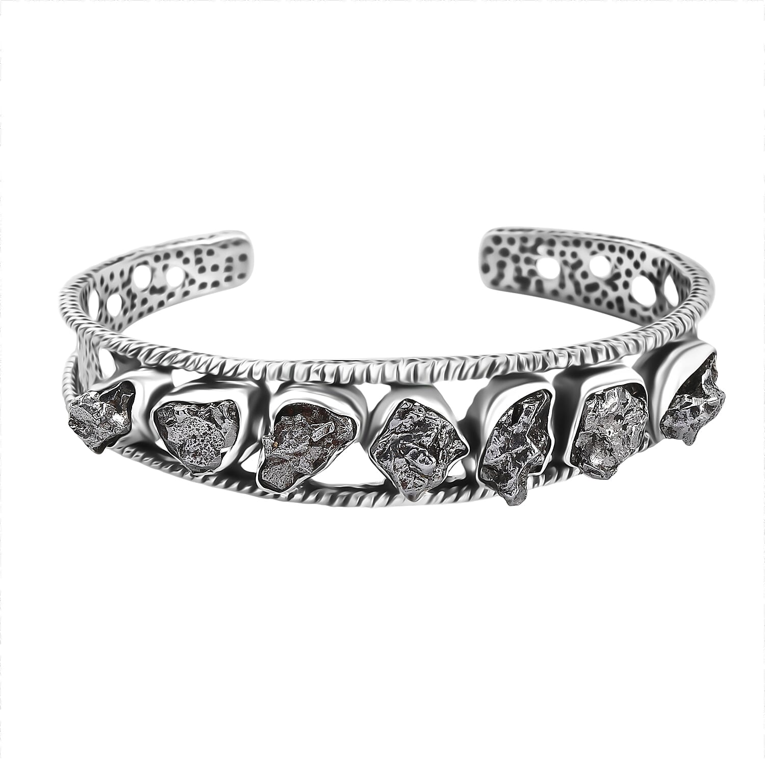 D'Joy Artisan Crafted Rough Cut Marvelous Meteorite Cuff Bracelet in Black Oxidized Sterling Silver (7.25 In)