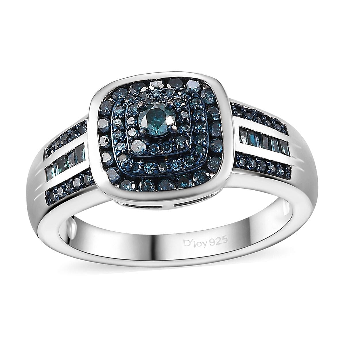 Doorbuster Blue Diamond (IR) Ring in Rhodium Over Sterling Silver (Size 7.0) 0.50 ctw