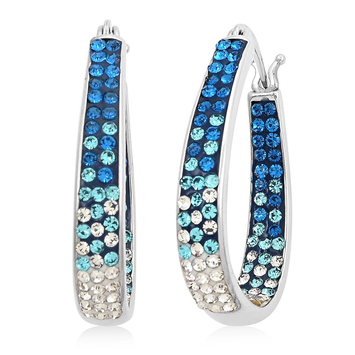Simulated Blue and White Diamond Earrings in Silvertone 2.55 ctw