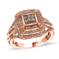 Doorbuster Natual Champagne Diamond Ring in 18K Vermeil RG Over Sterling Silver (Size 7.0) 1.00 ctw