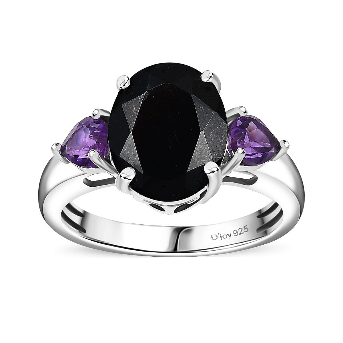 California Black Jade, African Amethyst Ring in Rhodium Over Sterling Silver (Size 7.0) 3.50 ctw