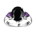 California Black Jade, African Amethyst Ring in Rhodium Over Sterling Silver (Size 7.0) 3.50 ctw - Sticky add to cart bar