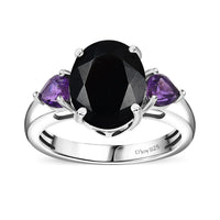 California Black Jade, African Amethyst Ring in Rhodium Over Sterling Silver (Size 7.0) 3.50 ctw