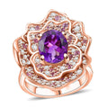 Moroccan Amethyst and Multi Gemstone 4.20 ctw Floral Ring in 18K Vermeil Rose Gold Over Sterling Silver (Del. in 8-10 Days) - Sticky add to cart bar