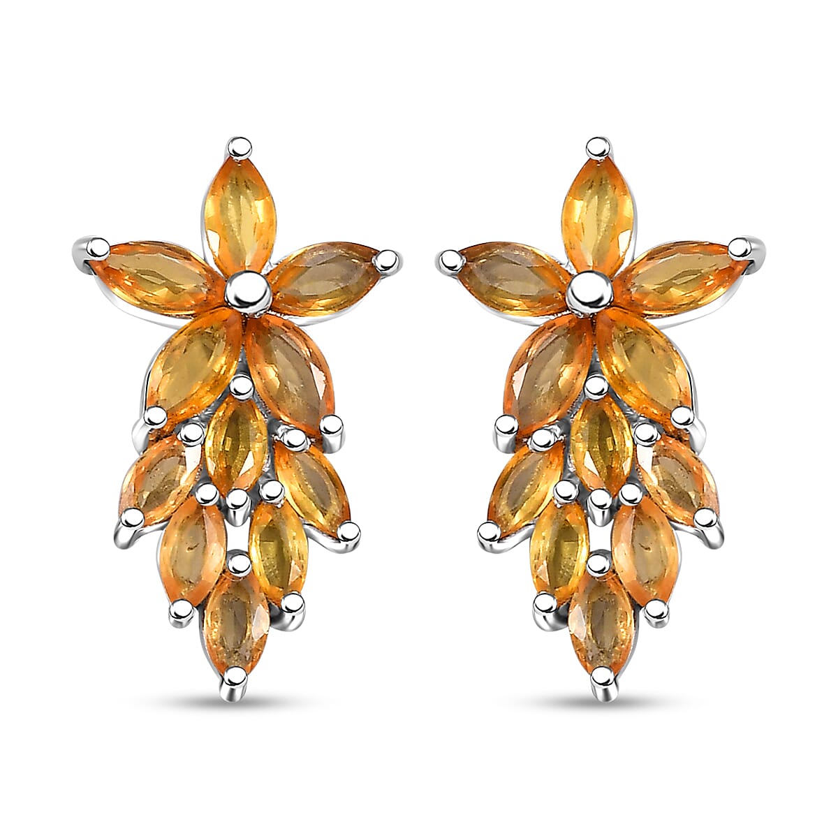 Madagascar Yellow Sapphire 2.85 ctw Golden Petal Cascade Earrings in Rhodium Over Sterling Silver