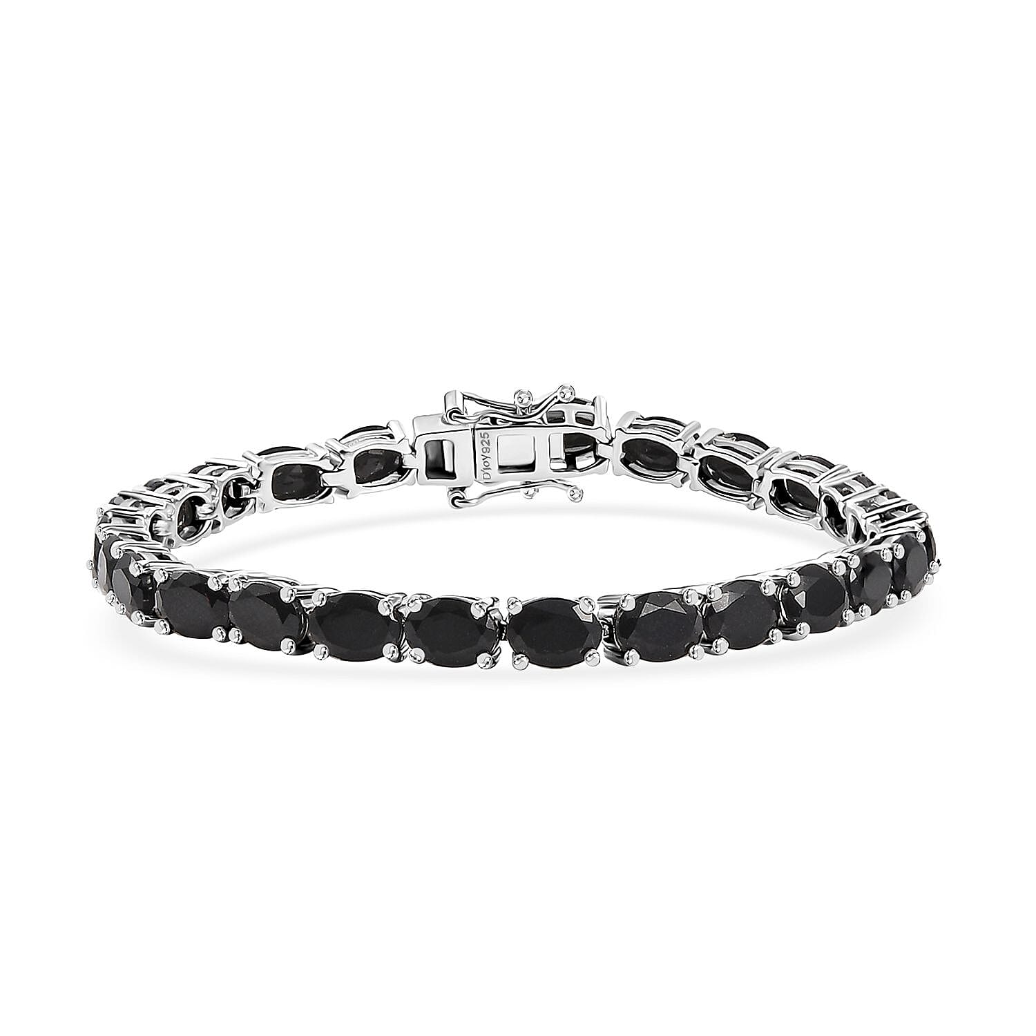 California Black Jade 20.25 ctw Tennis Bracelet in Rhodium Over Sterling Silver (8.00 In)