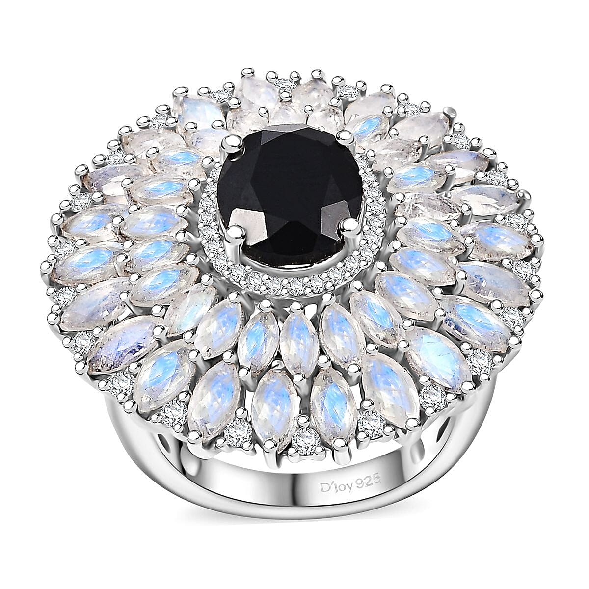 California Black Jade, Multi Gemstone Ring in Rhodium Over Sterling Silver (Size 10.0) 8.30 ctw