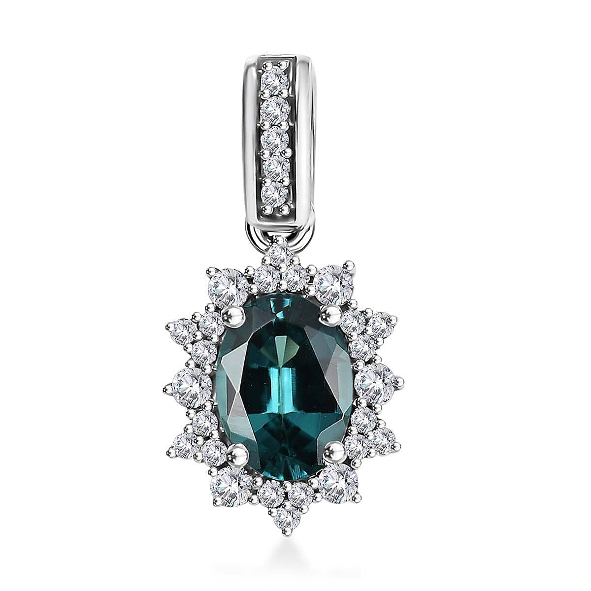 Luxoro AAA Pirineu Lagoon Tourmaline and G-H I2 Diamond 1.00 ctw Midnight Bloom Pendant in 14K White Gold