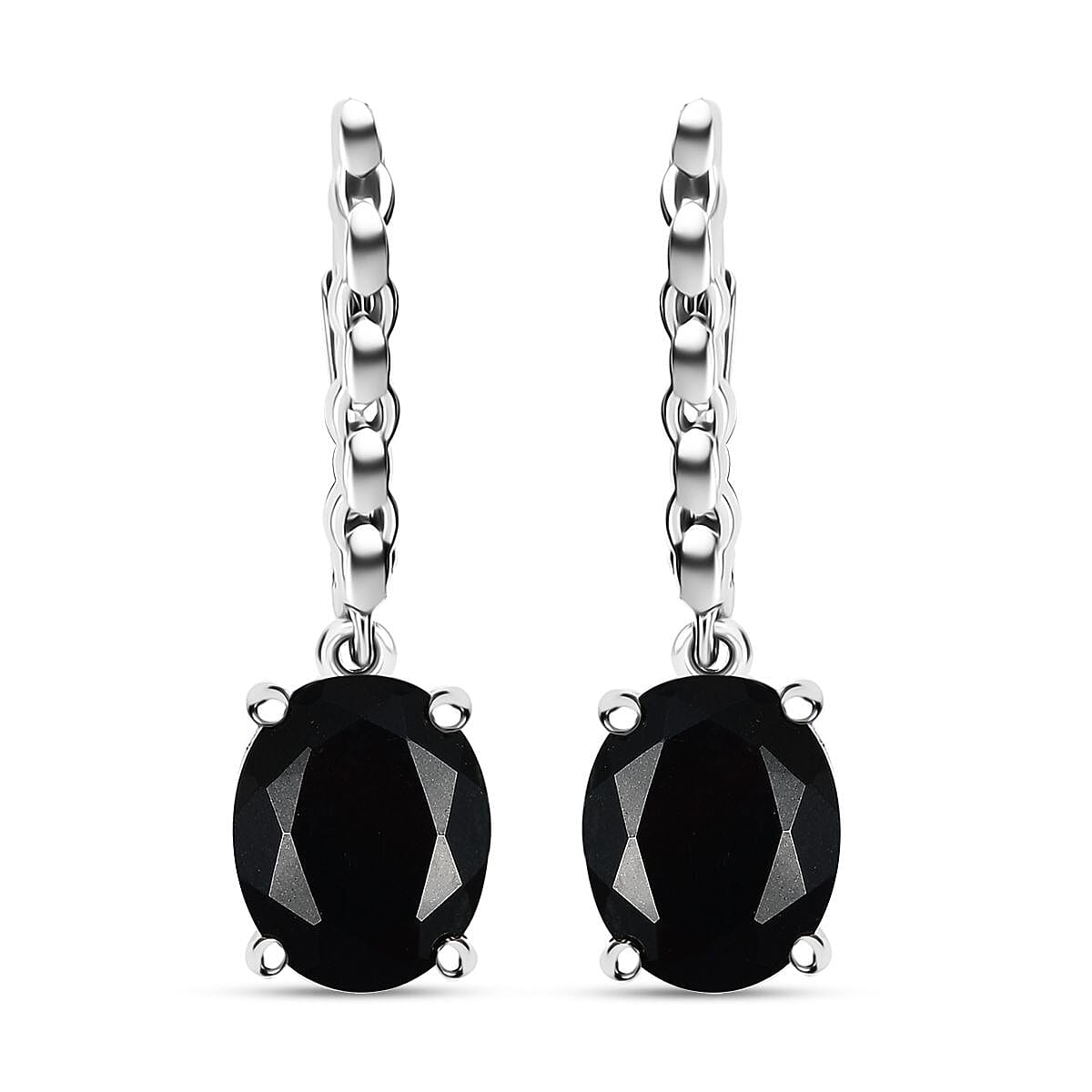 D'Joy California Black Jade 5.60 ctw Solitaire Lever Back Earrings in Rhodium Over Sterling Silver