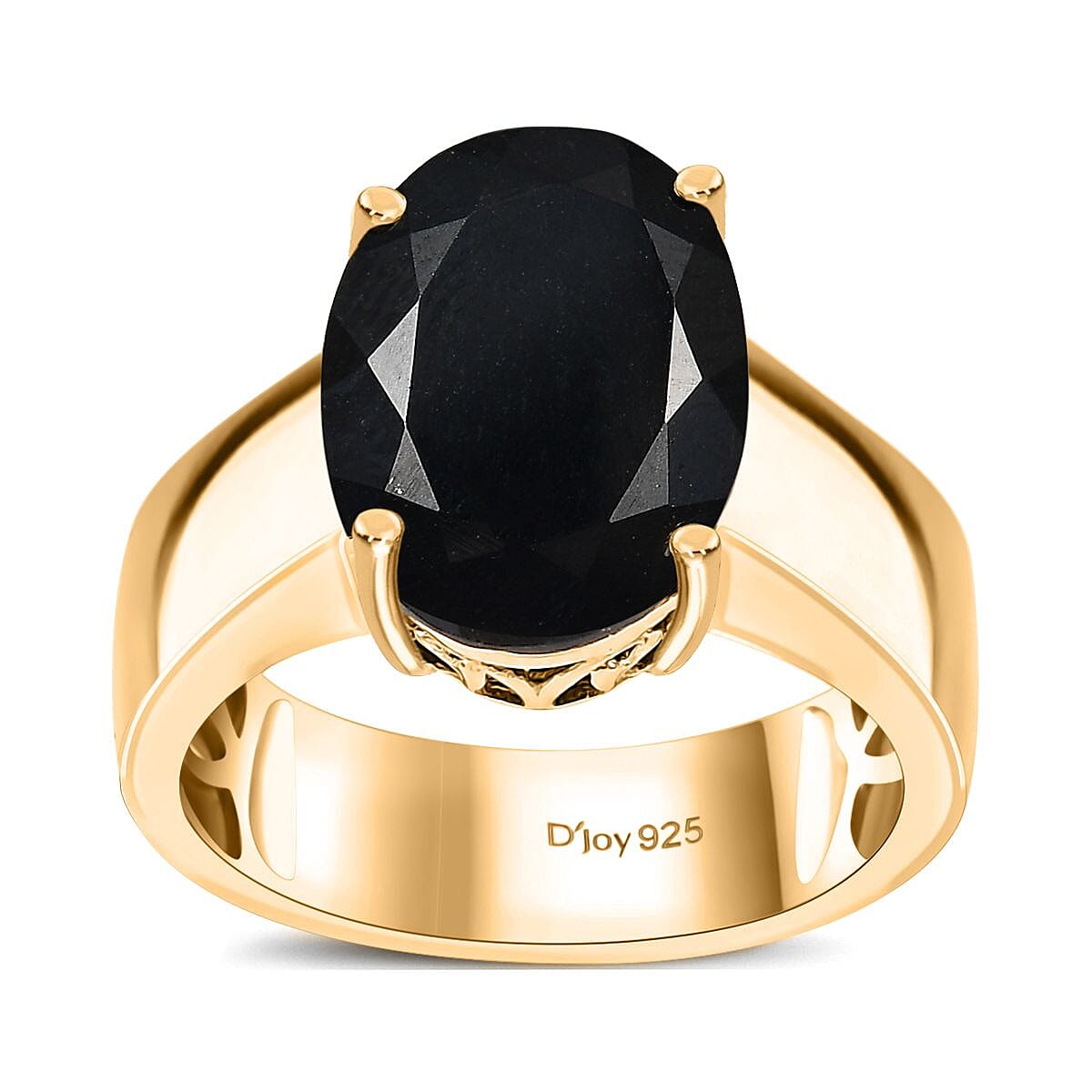 California Black Jade Solitaire Ring in 18K Vermeil YG Over Sterling Silver (Size 7.0) 6.00 ctw